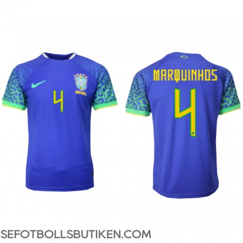 Brasilien Marquinhos #4 Replika Borta matchkläder VM 2022 Korta ärmar